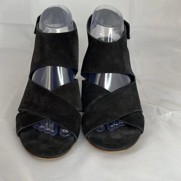 VINCE Crisscross Suede Chunky Heel Slingback Sandals Shoes Black Open Size 11 - Picture 3 of 12